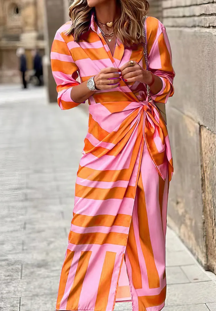 SOLANA | Printed Wrap Dress Orange Pink (Almost sold out) Dresses