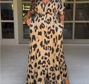 Ciara™ - Elegant dress with leopard print Khaki Dresses