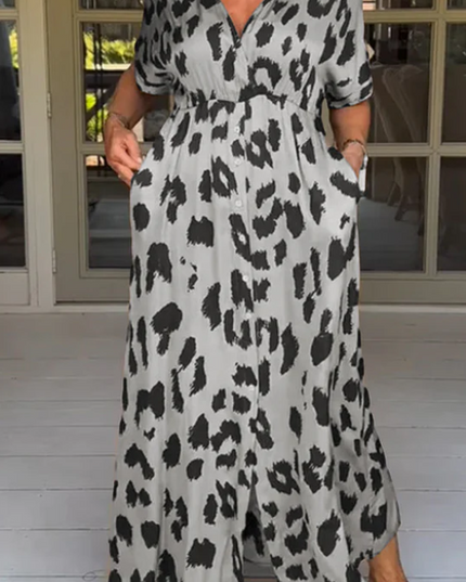 Ciara™ - Elegant dress with leopard print Grey Dresses
