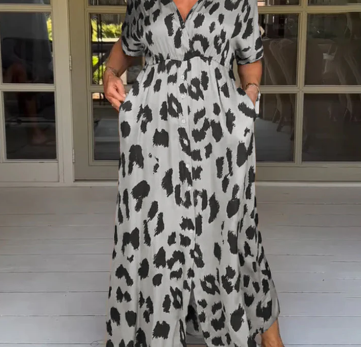 Ciara™ - Elegant dress with leopard print Grey Dresses
