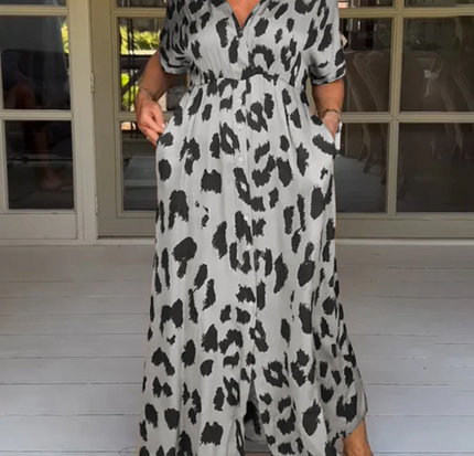 Ciara™ - Elegant dress with leopard print Grey Dresses