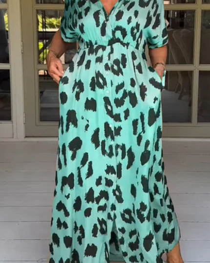 Ciara™ - Elegant dress with leopard print Blue Dresses