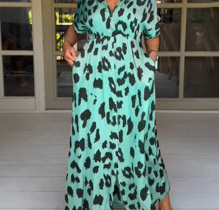 Ciara™ - Elegant dress with leopard print Blue Dresses