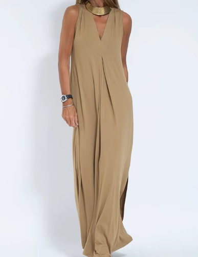 Helen™ | Elegant Sleeveless Dress Khaki Dresses