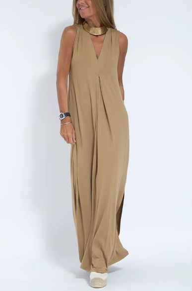 Helen™ | Elegant Sleeveless Dress Khaki Dresses