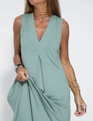 Helen™ | Elegant Sleeveless Dress Olive Green Dresses