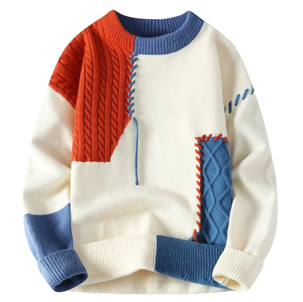 Patchwork Pullover Sweater Orange Patchwork Pullover Sweater