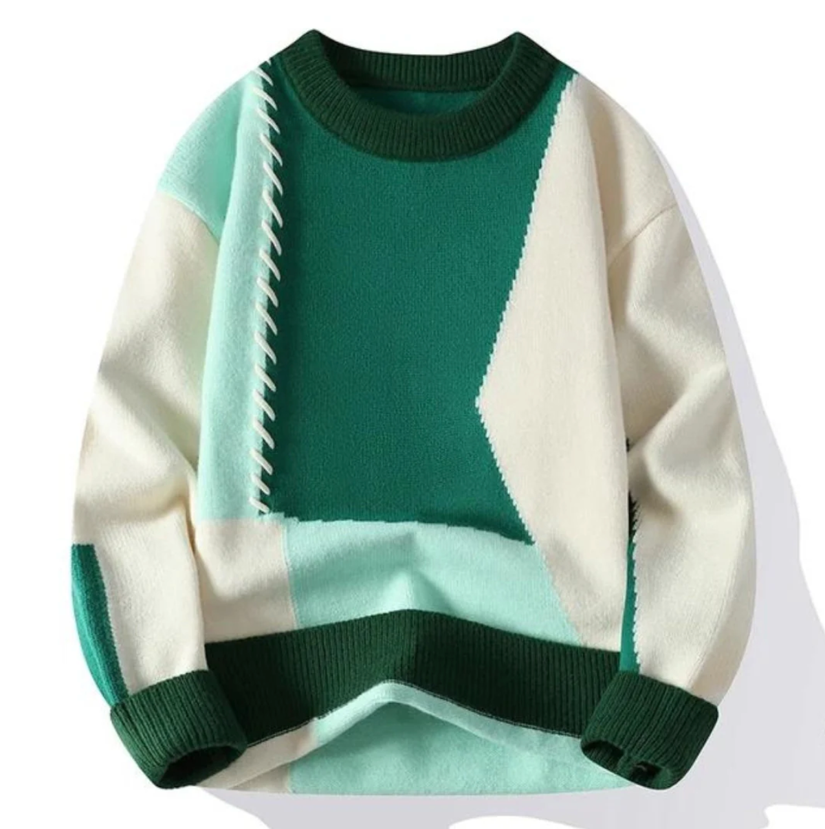 Patchwork Pullover Sweater Green Patchwork Pullover Sweater