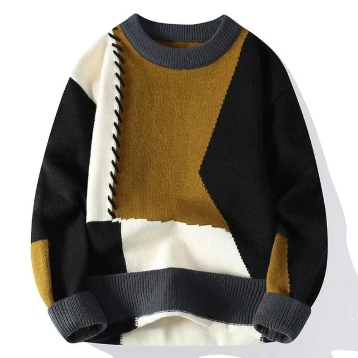 Patchwork Pullover Sweater Brown Patchwork Pullover Sweater