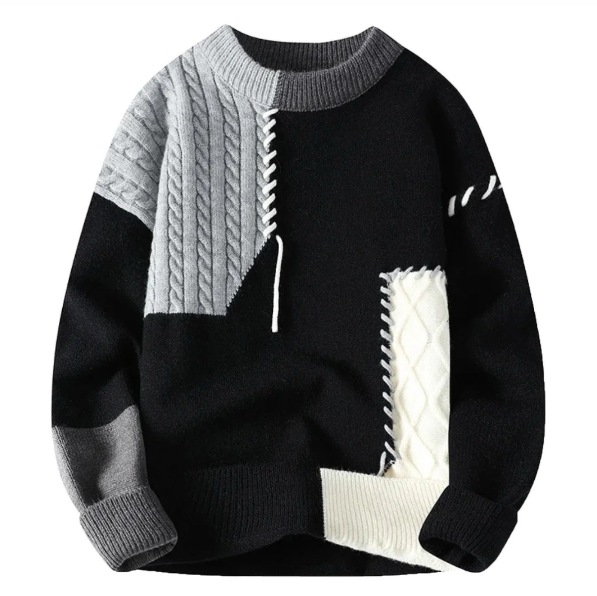 Patchwork Pullover Sweater Black Patchwork Pullover Sweater