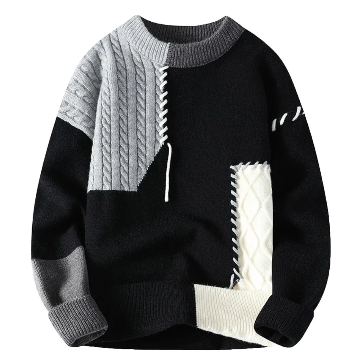 Patchwork Pullover Sweater Black Patchwork Pullover Sweater
