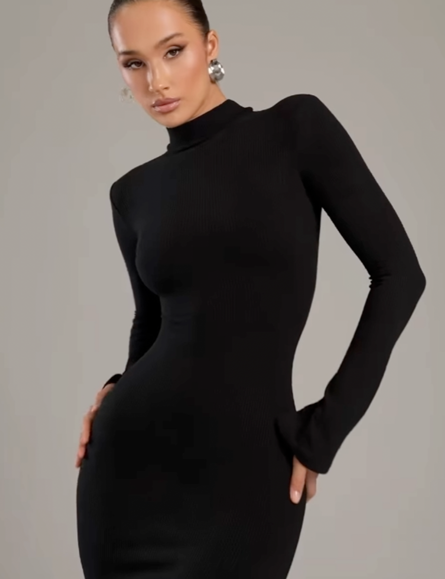 Noire｜Turtleneck Maxi Dress - OKOHOKO™ FASHION