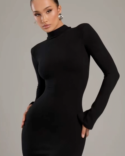 Noire™｜Turtleneck Maxi Dress Dress