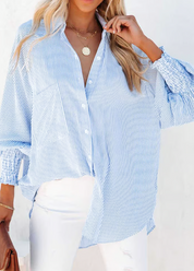 Aubrielle™ | Midlength Sleeves Light Blue Blouse