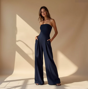 Anaya™ | Casual Tube Top & Wide-Leg Pants Jumpsuit Navy blue