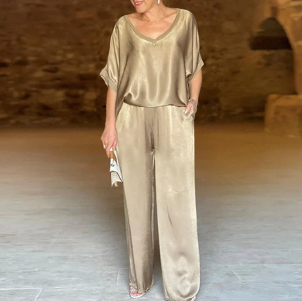 Summer Short-sleeved T-shirt Two-piece Set For Women Gold Outfit Sets