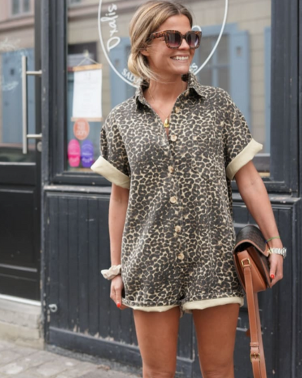 Cheetah Print Leg-Lengthening Romper Dresses
