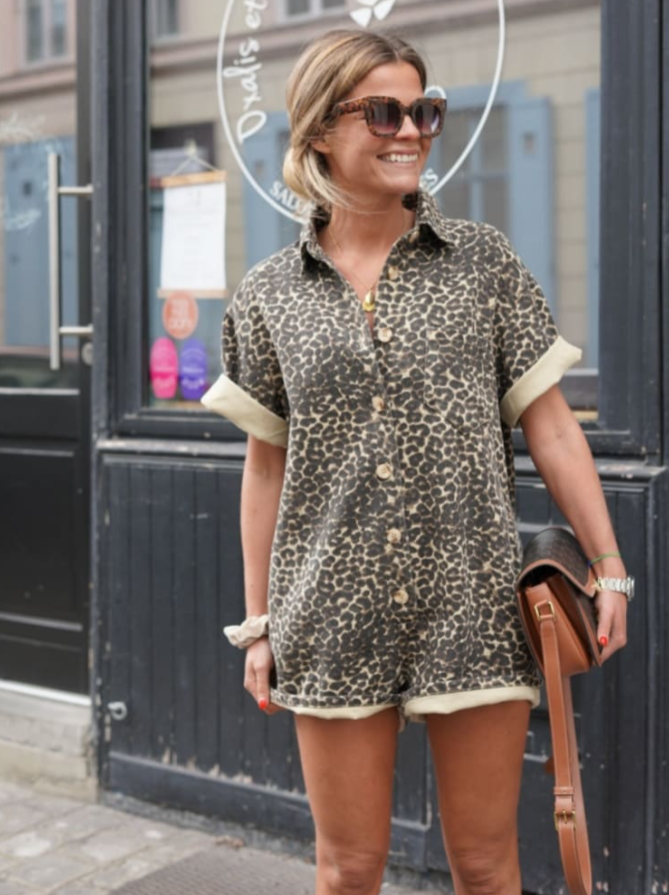 Cheetah Print Leg-Lengthening Romper Dresses