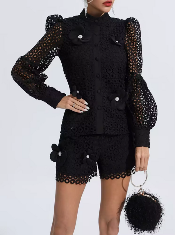 Selah™ | Hollow Flower Leg-Lengthening Suit Black Dresses