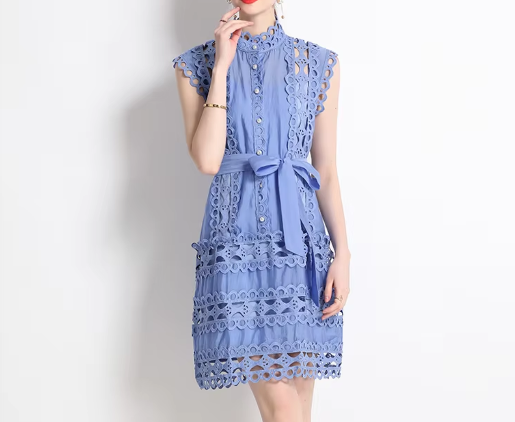 Emery™ | Blue Capri Mini Broderie Lace Dress XL Dresses