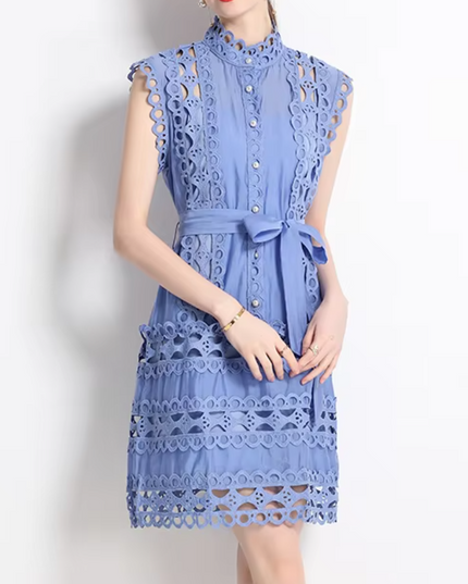 Emery™ | Blue Capri Mini Broderie Lace Dress L Dresses