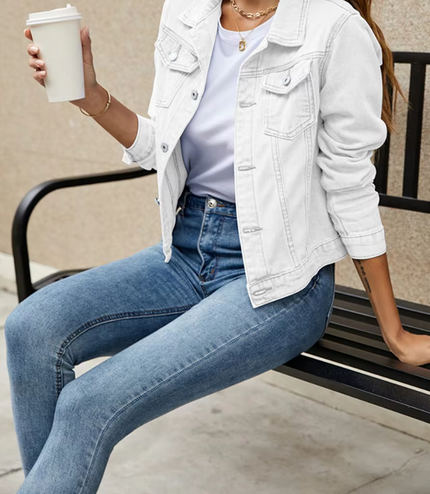 Ilona™ | All-Weather Confidence Denim Jacket White Jackets