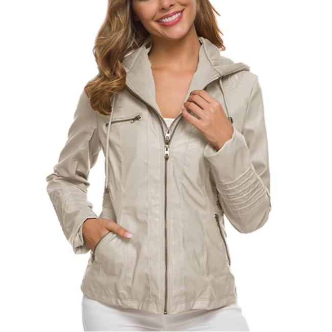 Harriet™ | Refined Classic Leather Jacket Beige Jackets