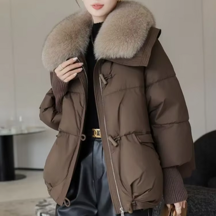 Dulcie™ | Elegant Plush-Collar Puffer Coat Coffee Jackets