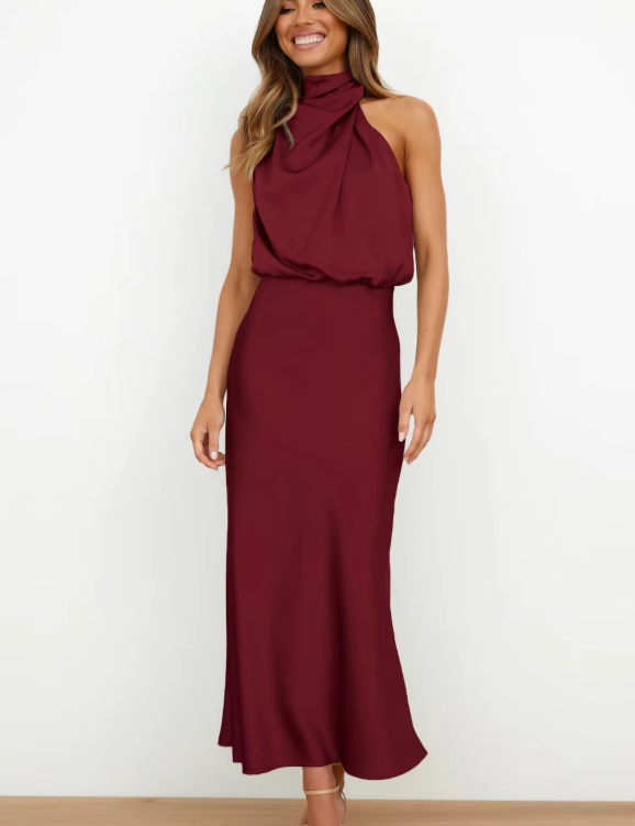 Imelda Satin Halter Evening Dress Dress