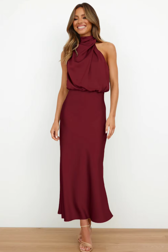 Imelda Satin Halter Evening Dress Dress