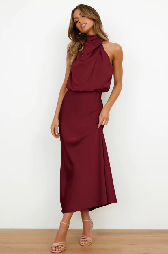 Imelda Satin Halter Evening Dress Dress