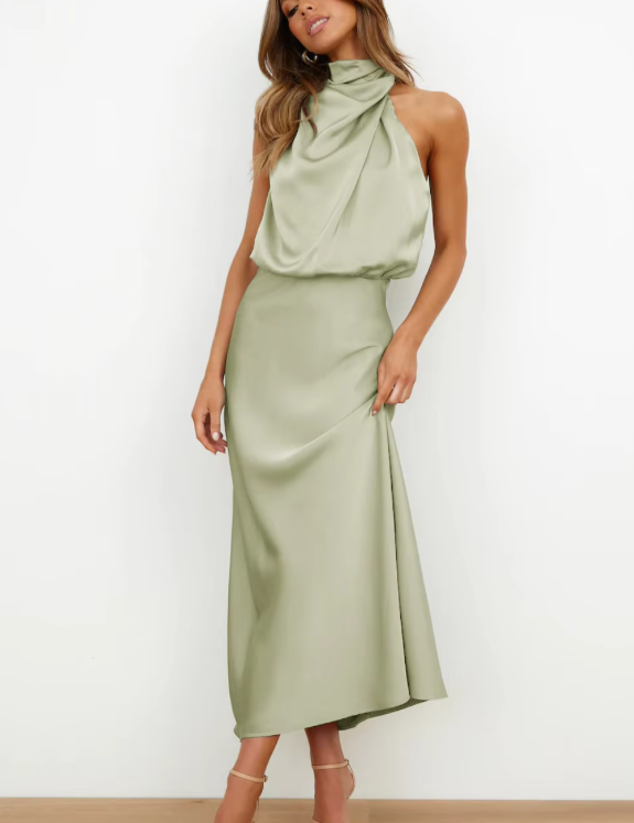 Imelda Satin Halter Evening Dress Dress