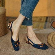 Orthopedic Leather Buckle Sandals Navy Blue Women Sandals