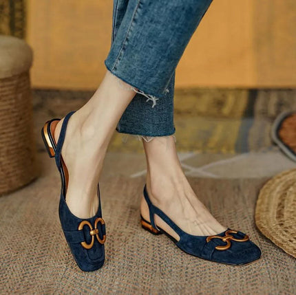 Orthopedic Leather Buckle Sandals Navy Blue Women Sandals