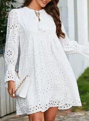 Vintage Eyelet Cotton Midi Dress White Dresses
