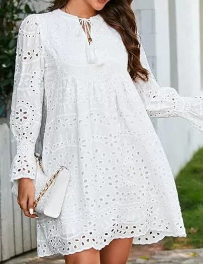 Vintage Eyelet Cotton Midi Dress White Dresses