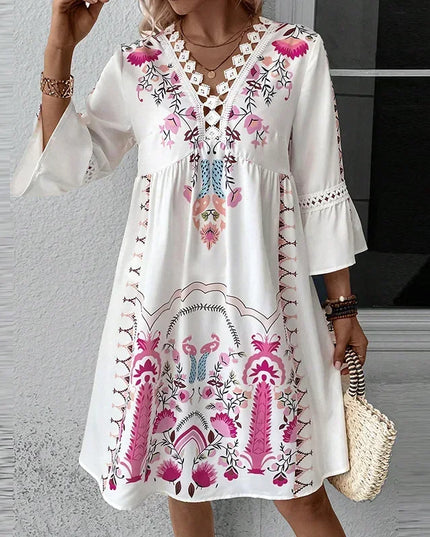Allisa - Artistic Boho Print Dress Pink Print