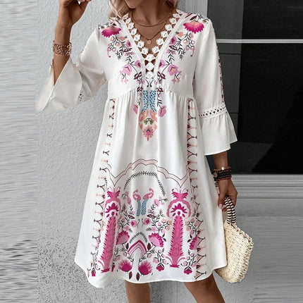 Allisa - Artistic Boho Print Dress Pink Print
