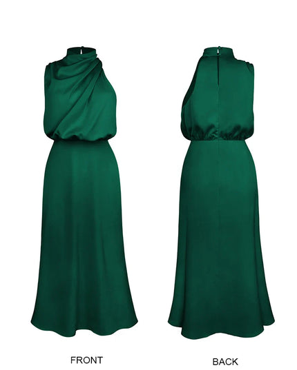 Imelda™ | Long Satin Dress with Halter Neckline Dress