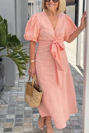 Esther | V-Neck Cotton Dress With Laces Dresses
