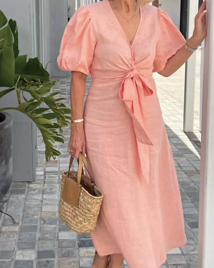 Esther | V-Neck Cotton Dress With Laces Dresses