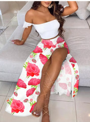Boho Chic Ensemble Two Piece Set White Flowers