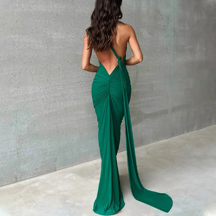 Hugcitar One‑Shoulder Ruched Maxi Dress Green Dresses