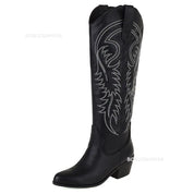 Chunky Heel Cowboy Cowgirl Boots Black Boots
