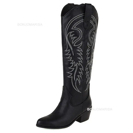 Chunky Heel Cowboy Cowgirl Boots Black Boots