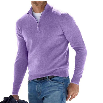 Men's Long Sleeve Pullover Half Zipper Sweaters Purple Sweater
