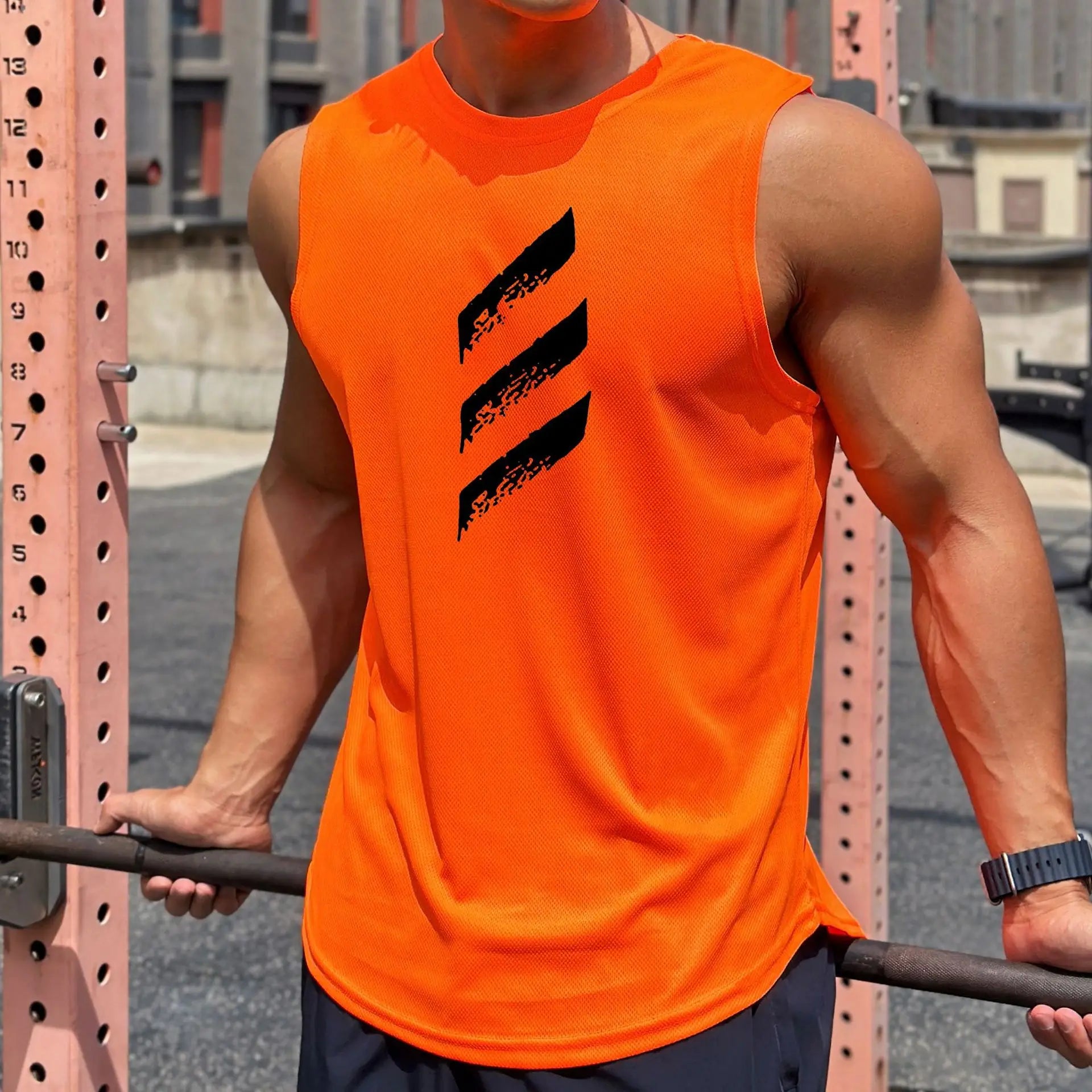 Men's Quick-Dry Sleeveless Athletic Shirt Orange Tank Top
