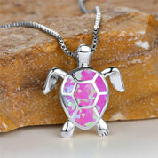 Ocean's Promise Opal Turtle Necklace Silver Pink Necklace
