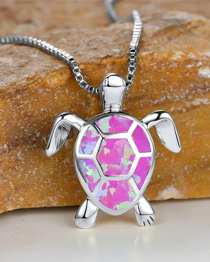 Ocean's Promise Opal Turtle Necklace Silver Pink Necklace