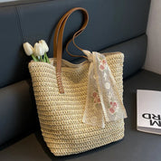 Clara™ | Handmade Woven Tote Bag Beige 32x14x33cm